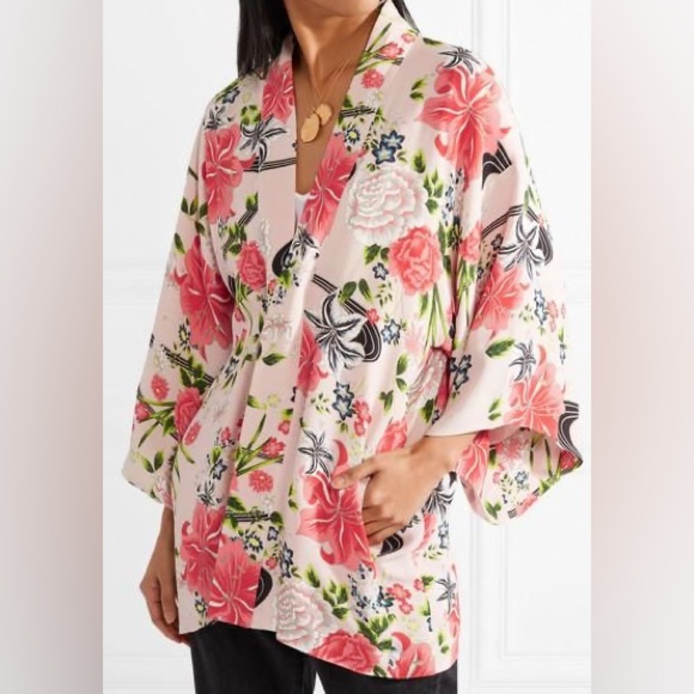 Elizabeth & James Drew Open Front Kimono Style Jacket Blazer Pink Floral M / L